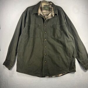 LL Bean Flannel Lined Canvas Shirt Jacket Barn Coat Men's XL Green Work Utility